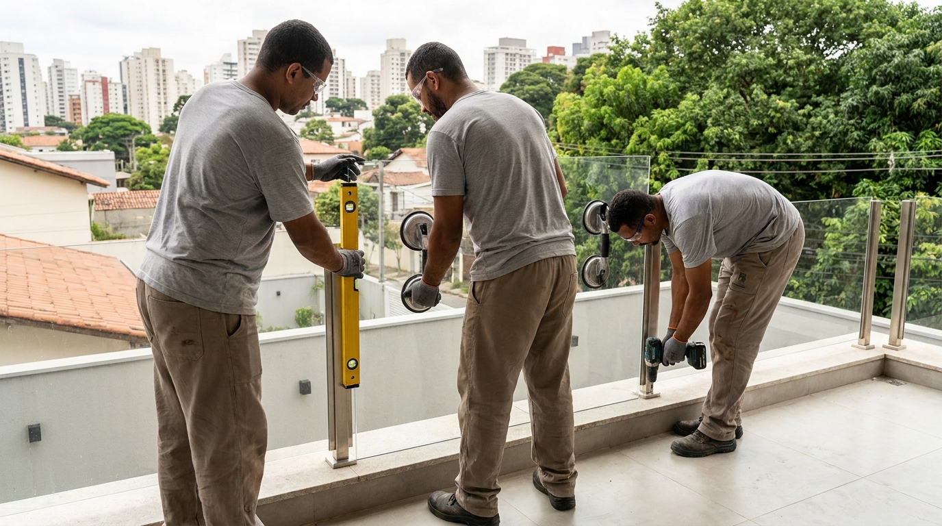 Guarda-corpo em terraço alto com vista cidade em Manaus-AM