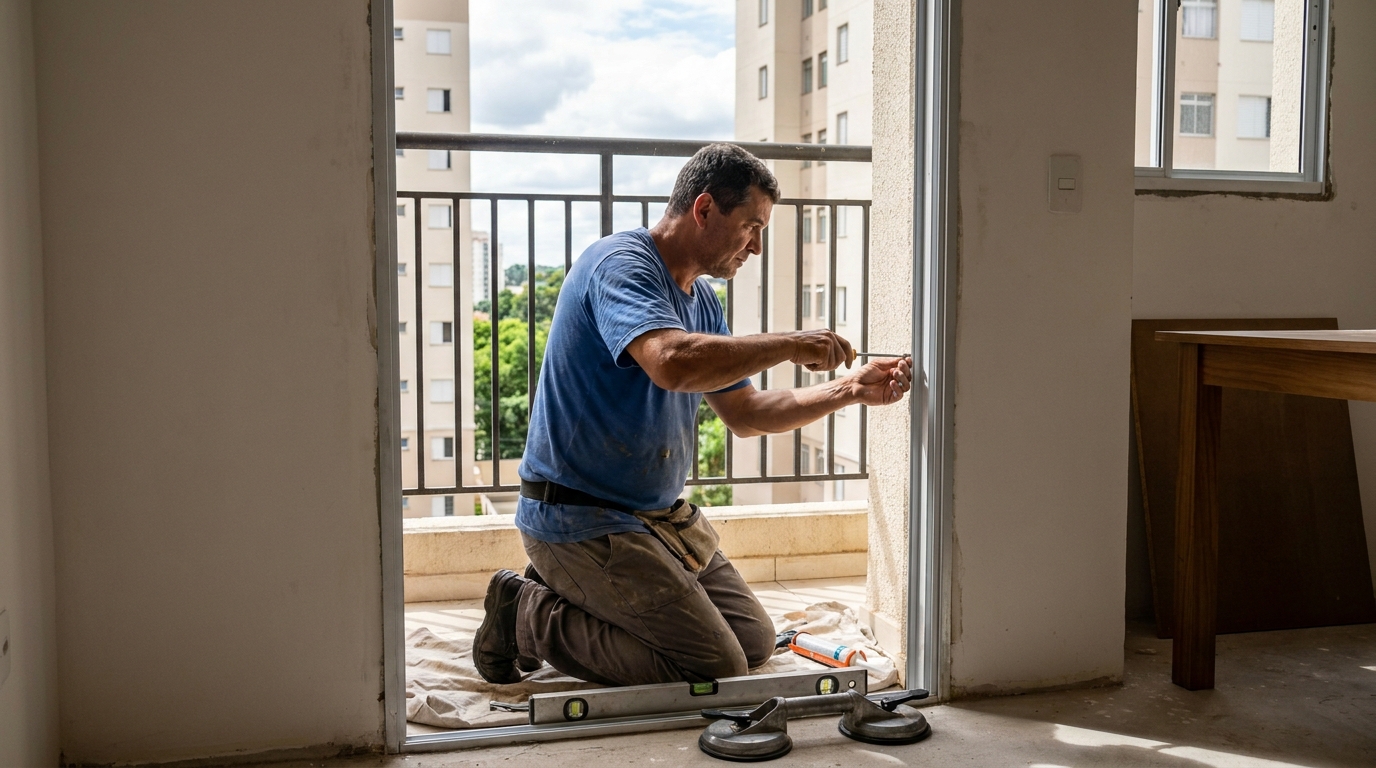 Janela de vidro em apartamento alto em Manaus-AM
