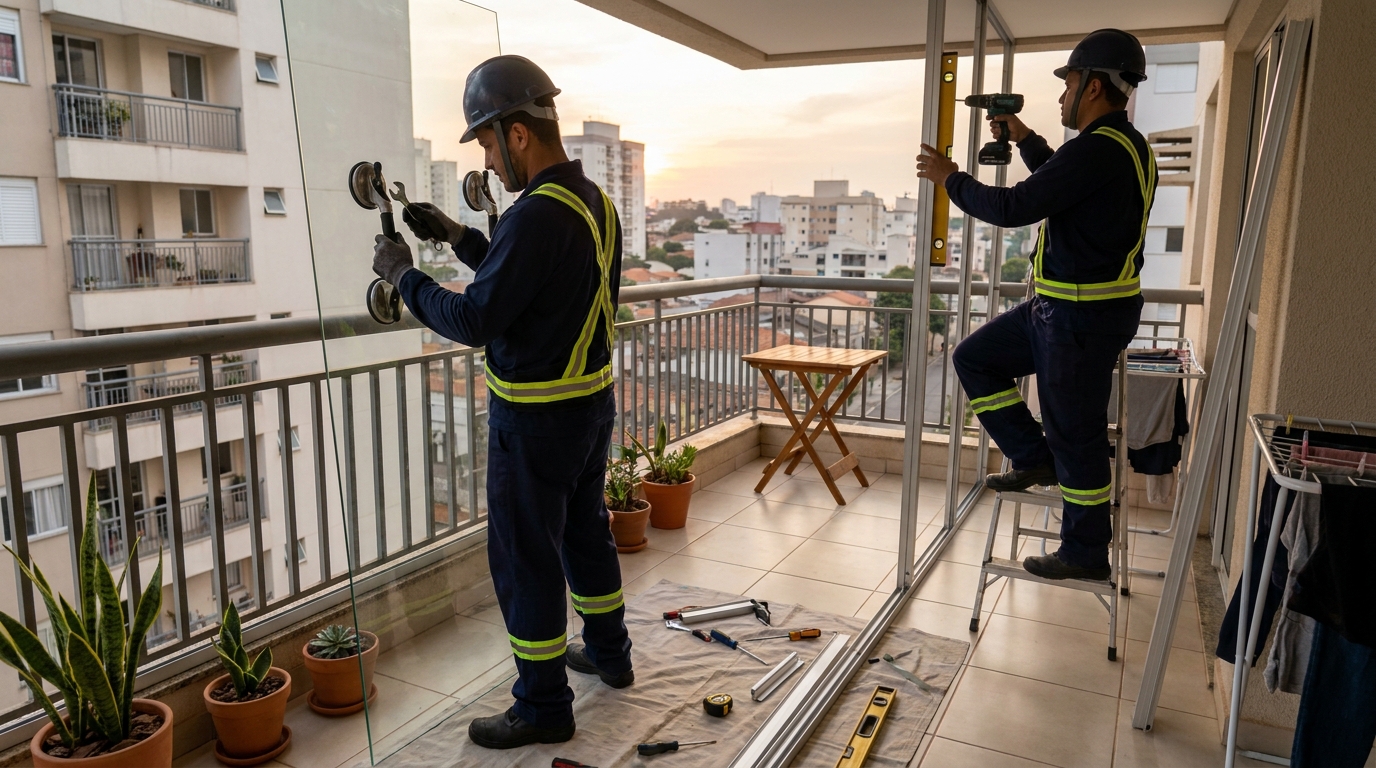 Instalação de parede de vidro em sacada em Manaus-AM